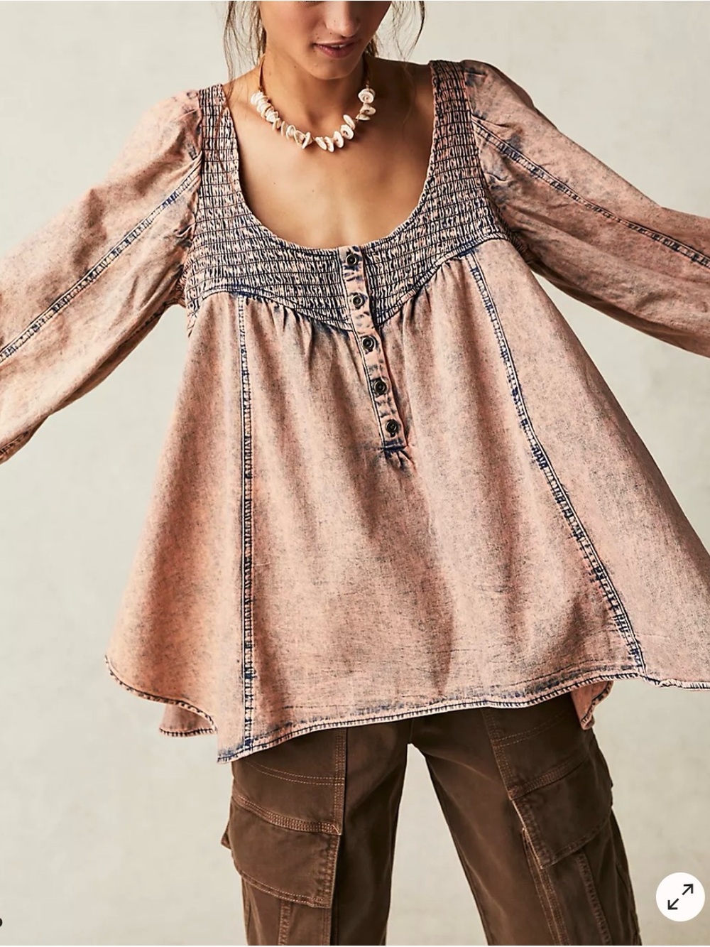 EUC Free People Smock It To Me Denim Top Small 🥰